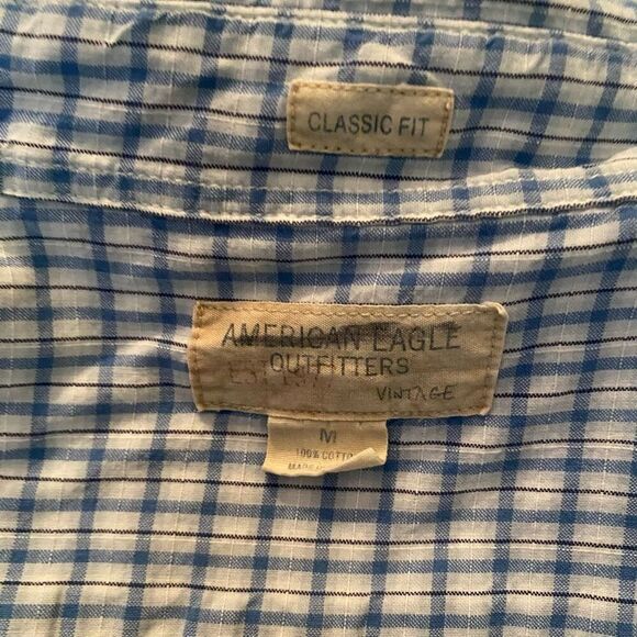 American Eagle men M classic fit checker pattern button down dress shirt - Picture 5 of 9